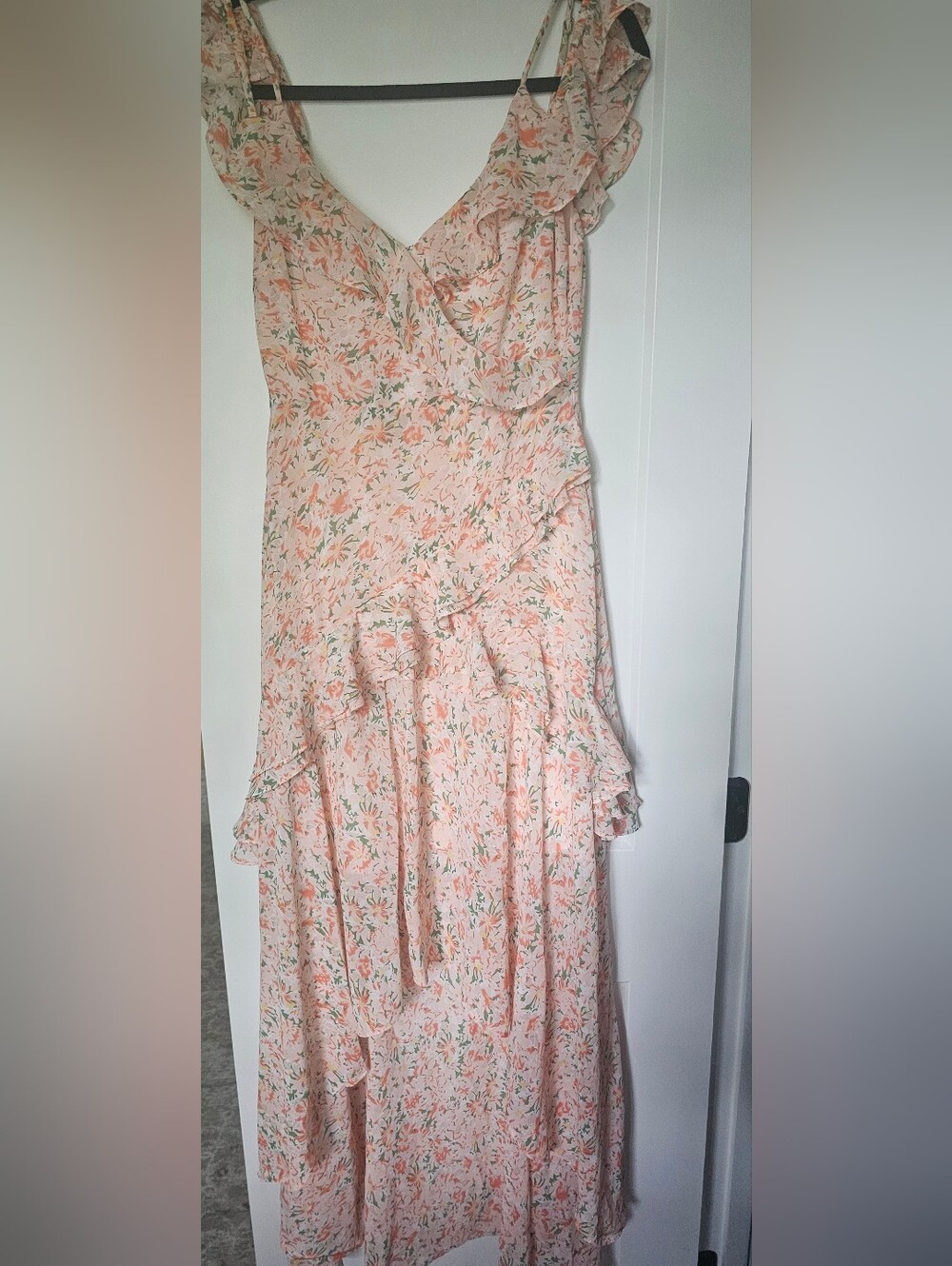 Astr Floral Ruffle Wrap Maxi Dress - Peach Pink - Picture 1 of 4